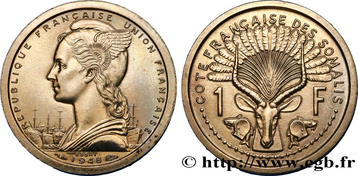 CÔTE FRANÇAISE DES SOMALIS Essai de 1 Franc 1948 Paris SPL 