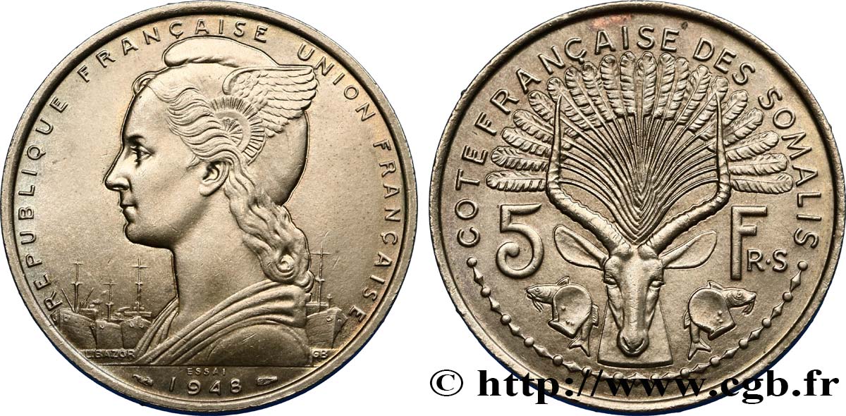 SOMALIA FRANCESE Essai de 5 Francs 1948 Paris MS 
