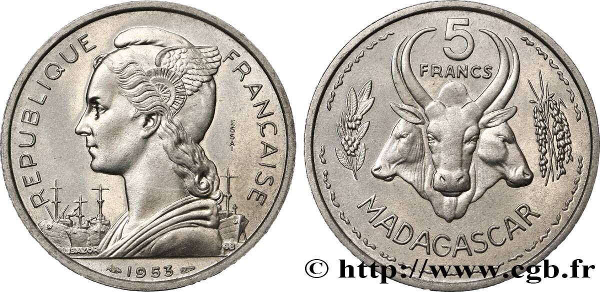 MADAGASKAR - FRANZÖSISCHE UNION Essai de 5 Francs 1953 Paris ST 