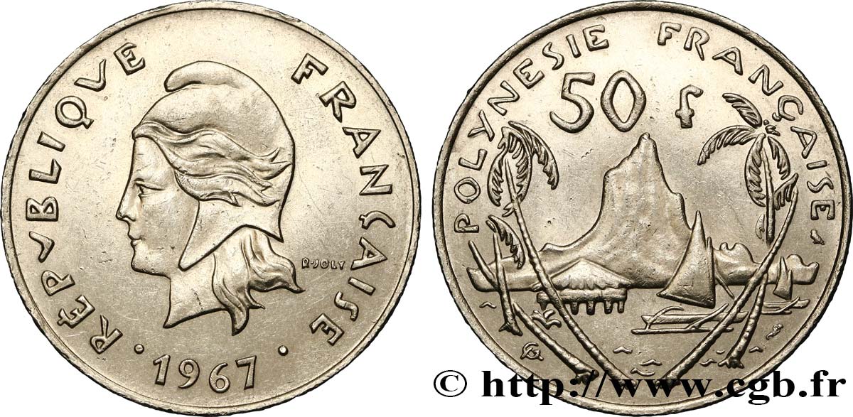 FRENCH POLYNESIA 50 Francs Marianne / paysage polynésien 1967 Paris AU 
