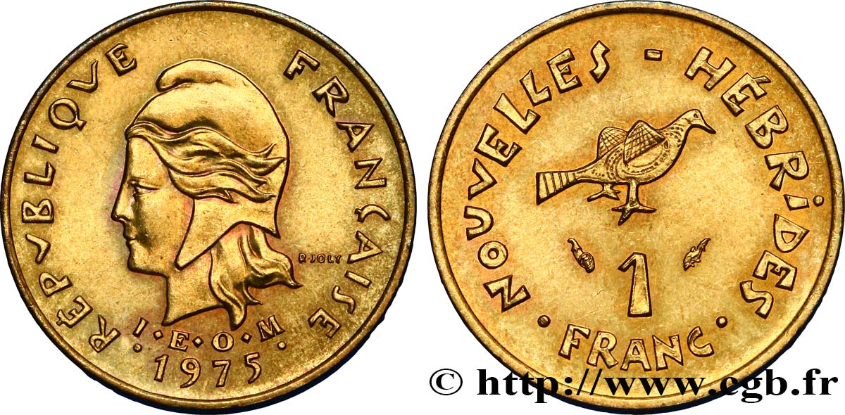 NEW HEBRIDES (VANUATU since 1980) 1 Franc type I.E.O.M. 1975 Paris AU 