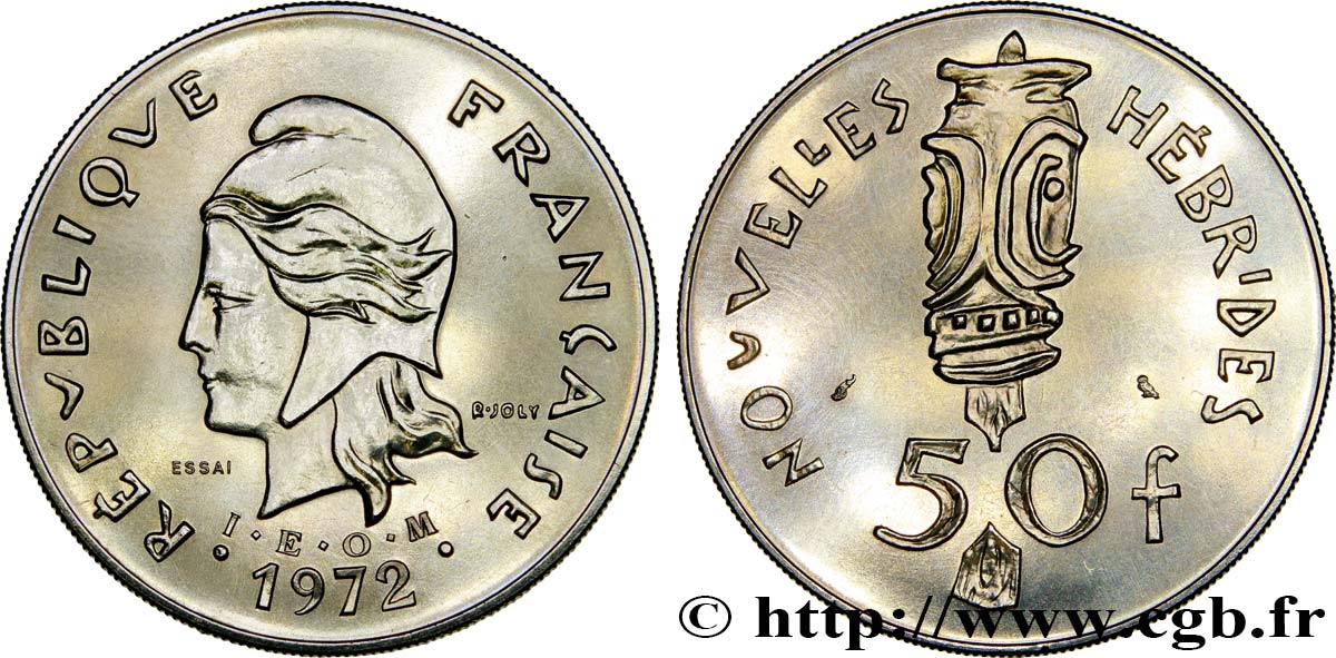NOUVELLES HÉBRIDES (VANUATU depuis 1980) Essai de 50 Francs Marianne / masque type IEOM 1972 Paris SPL 