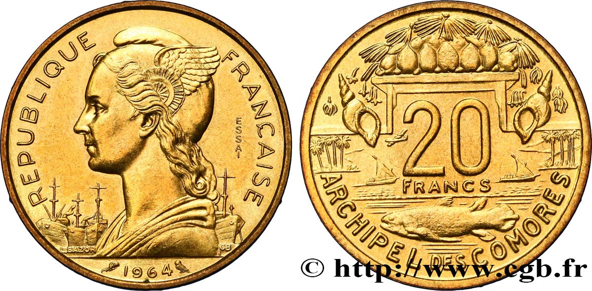 KOMOREN Essai de 20 Francs 1964 Paris fST 