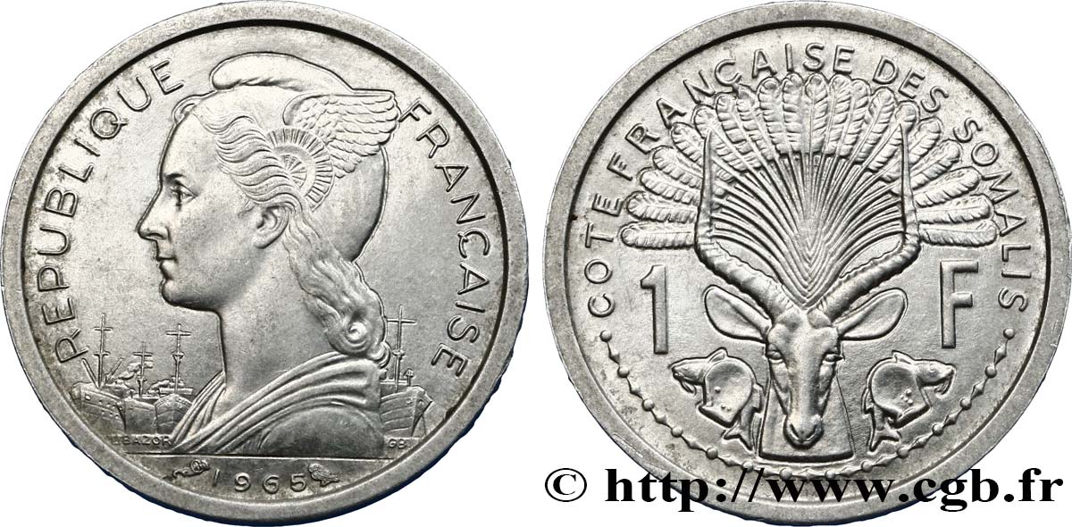 FRANZÖSISCHE SOMALILAND 1 Franc 1965 Paris VZ 