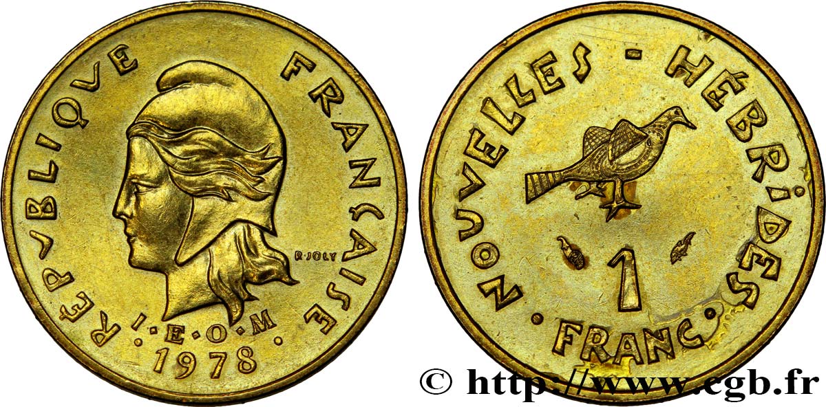 NEW HEBRIDES (VANUATU since 1980) 1 Franc Marianne / oiseau 1978 Paris AU 