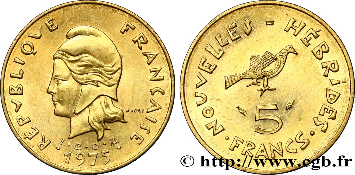 NEW HEBRIDES (VANUATU since 1980) 5 Francs  1975 Paris AU 