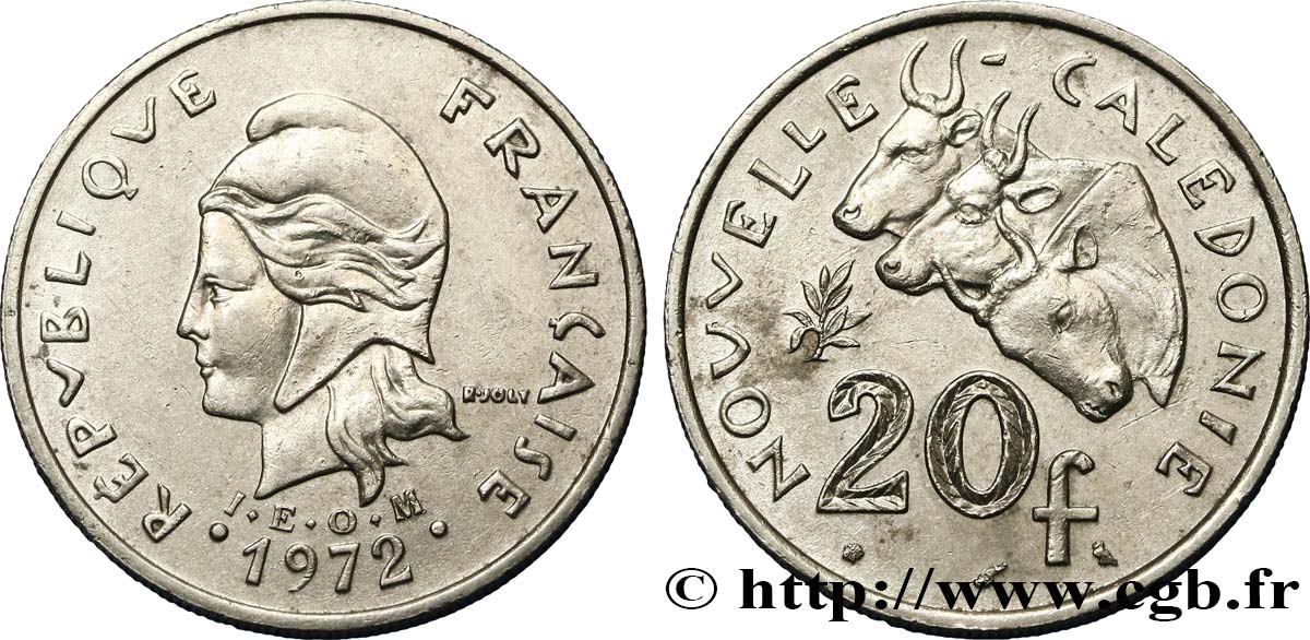 NUOVA CALEDONIA 20 Francs I.E.O.M. Marianne / zébus d’élevage de Nouvelle Calédonie  1972 Paris SPL 