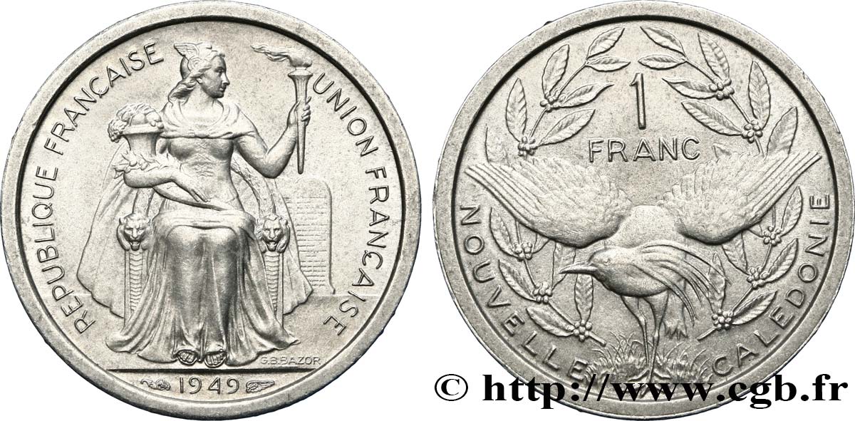 NEW CALEDONIA 1 Franc Union Française 1949 Paris MS 