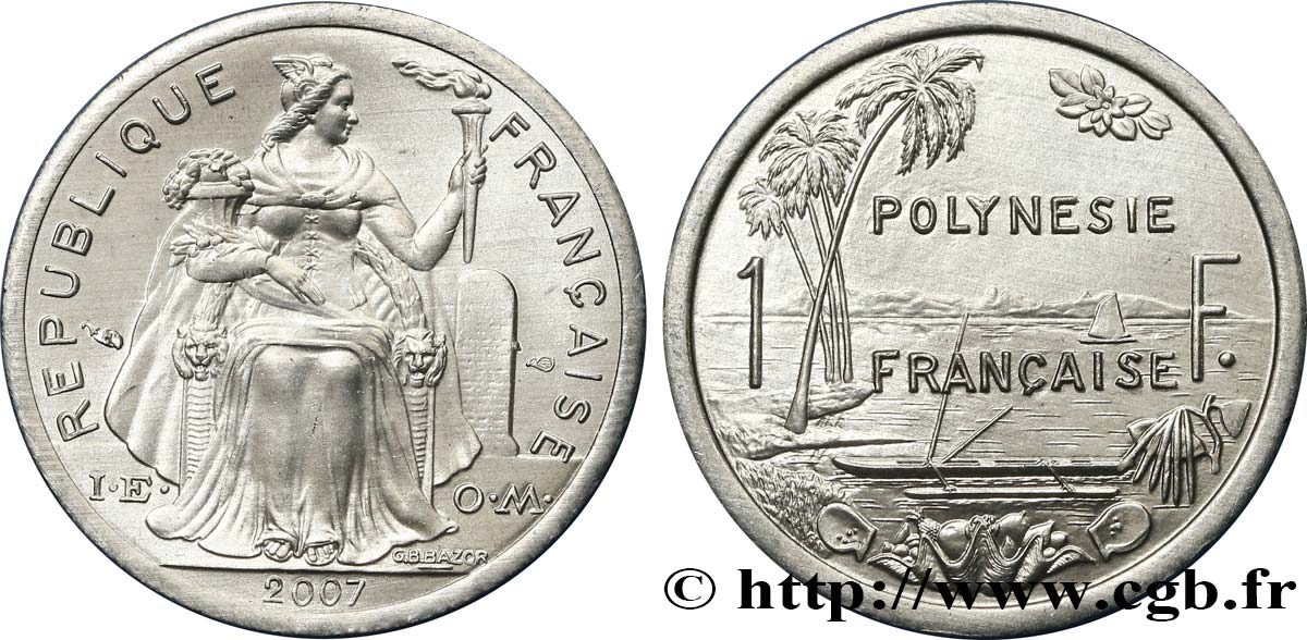 FRENCH POLYNESIA 1 Franc I.E.O.M. frappe médaille 2007 Paris MS 