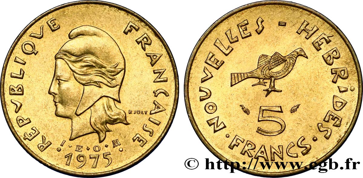 NOUVELLES HÉBRIDES (VANUATU depuis 1980) 5 Francs  1975 Paris SUP 