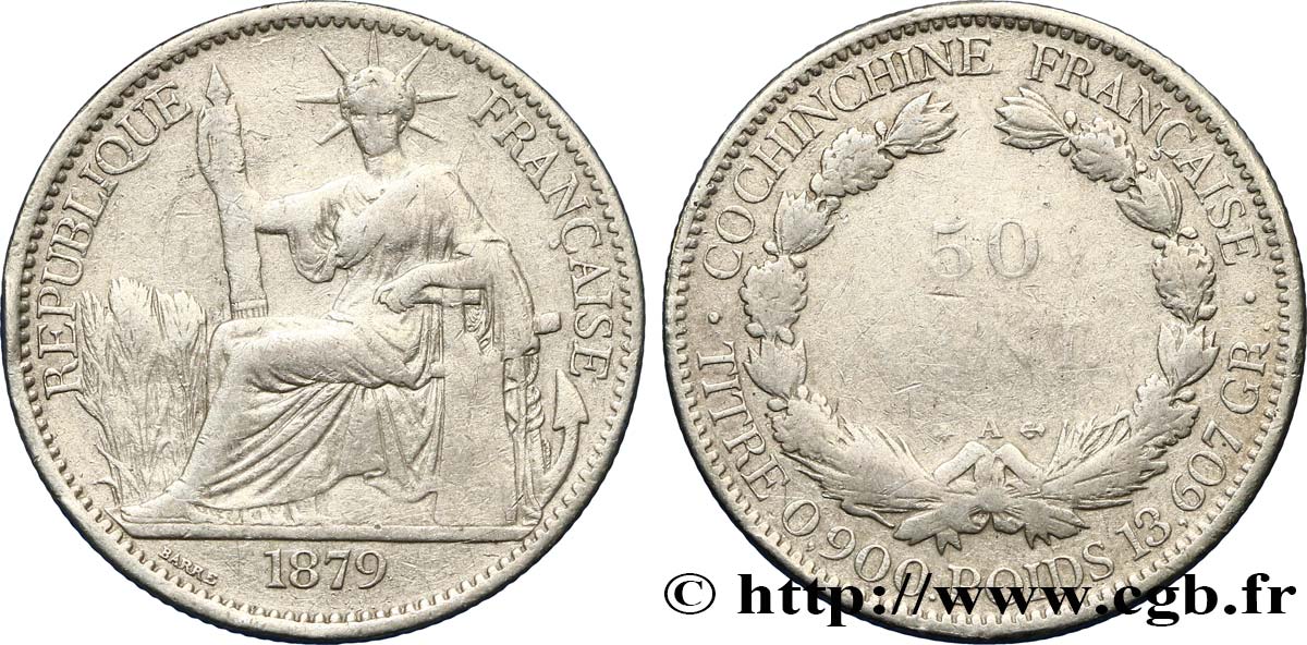 FRENCH COCHINCHINA 50 Centimes 1879 Paris VF 