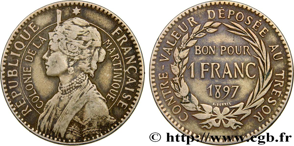 ÎLE DE LA MARTINIQUE Bon pour 1 Franc Colonie de la Martinique 1922 sans atelier TB 