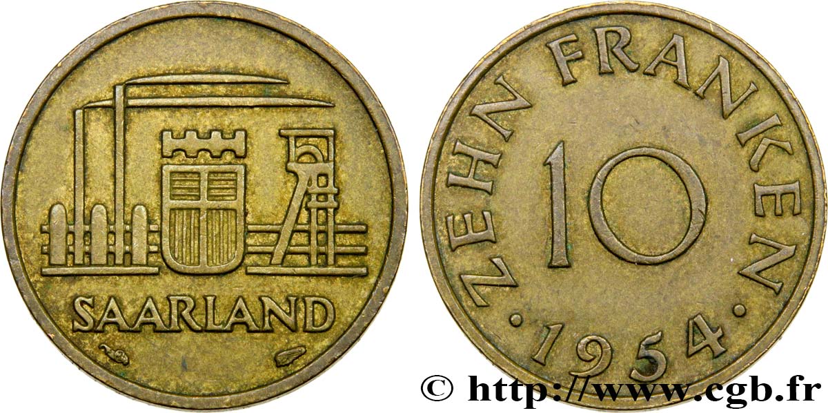 SAARLAND 10 Franken 1954 Paris AU 