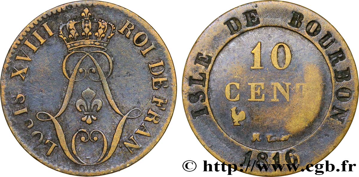 ILES DE BOURBON (ÎLE DE LA RÉUNION) 10 Cent. 1816  XF 