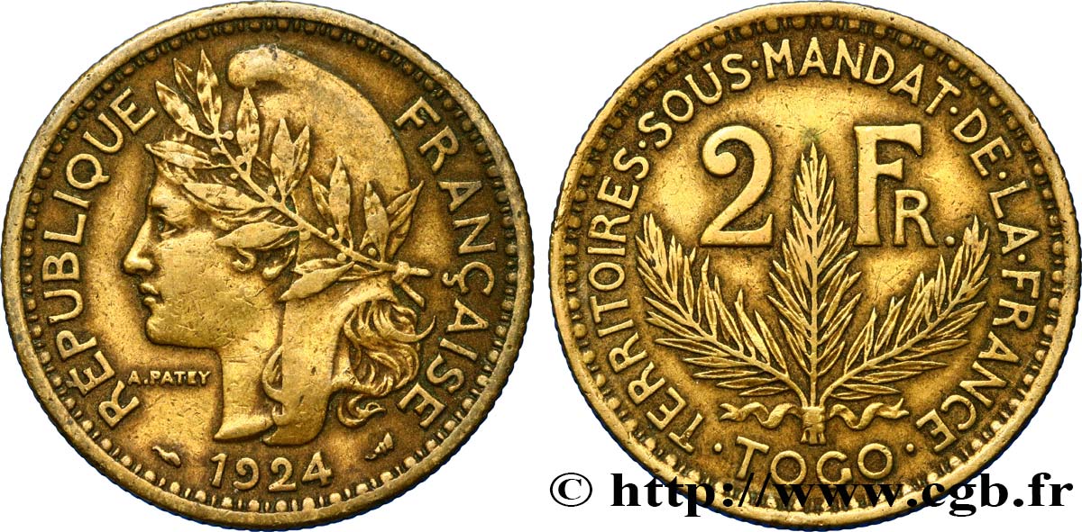 TOGO - FRANZÖSISCHE MANDAT 2 Francs 1924 Paris fSS 