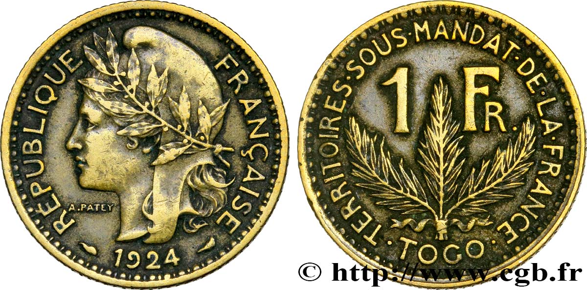 TOGO - MANDATO FRANCESE 1 Franc 1924 Paris BB 