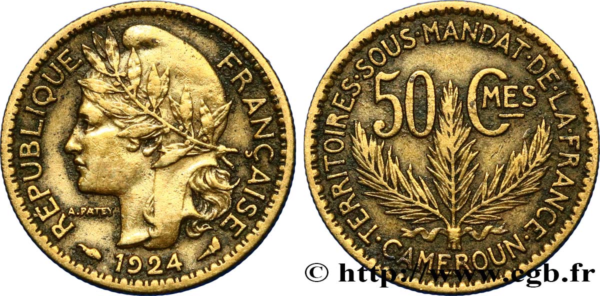 CAMEROON - TERRITORIES UNDER FRENCH MANDATE 50 Centimes 1924 Paris XF 