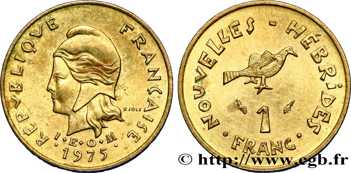 NEUE HEBRIDEN (VANUATU ab 1980) 1 Franc type I.E.O.M. 1975 Paris VZ 