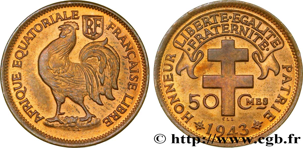 FRENCH EQUATORIAL AFRICA - FREE FRENCH FORCES 50 Centimes 1943 Prétoria MS 