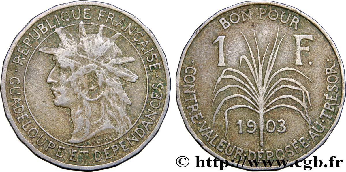 GUADELUPA Bon pour 1 Franc indien caraïbe / canne à sucre 1903  q.BB 