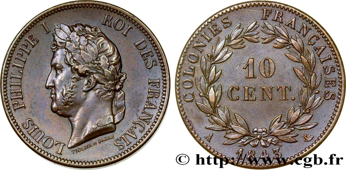 COLONIE FRANCESI - Luigi Filippo, per Isole Marchesi 10 Centimes 1843 Paris SPL 