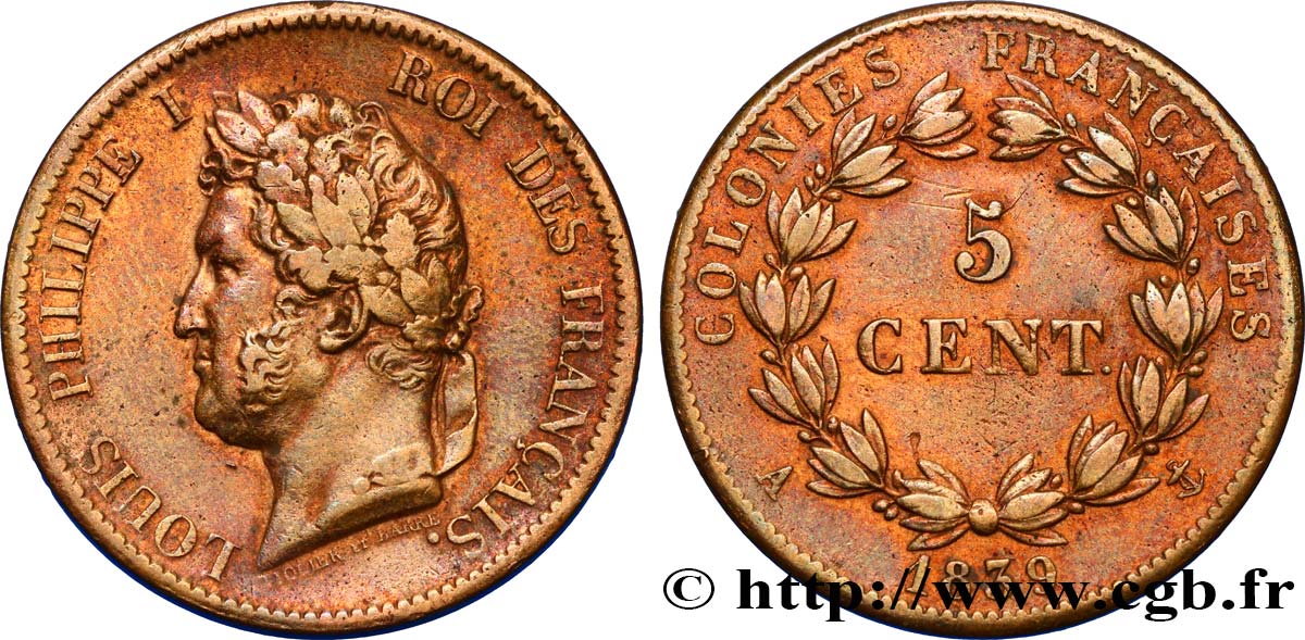 FRENCH COLONIES - Louis-Philippe for Guadeloupe 5 Centimes Louis Philippe Ier 1839 Paris - A XF 