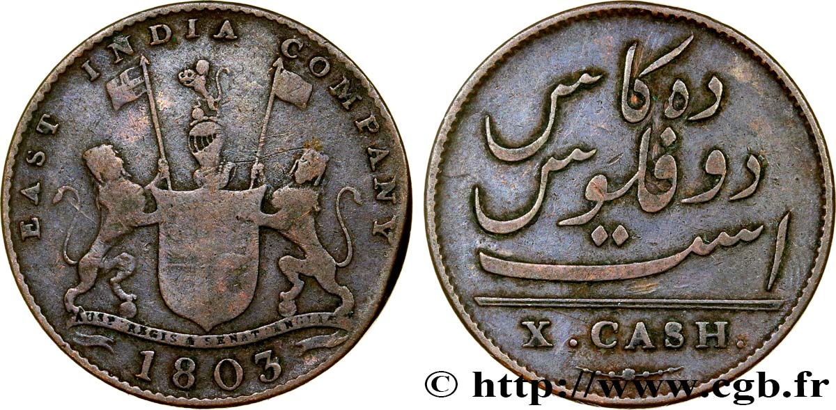 ISLE OF FRANCE (MAURITIUS) X (10) Cash East India Company 1803 Madras VF 