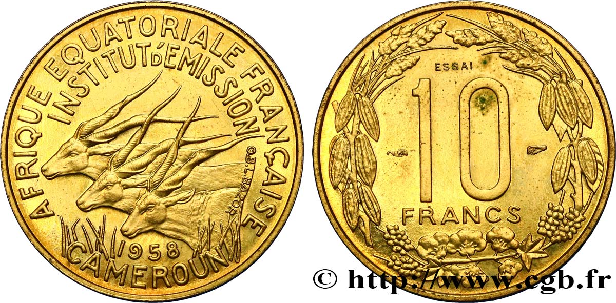 FRANZÖSISCHE EQUATORIAL AFRICA - KAMERUN Essai de 10 Francs 1958 Paris fST 