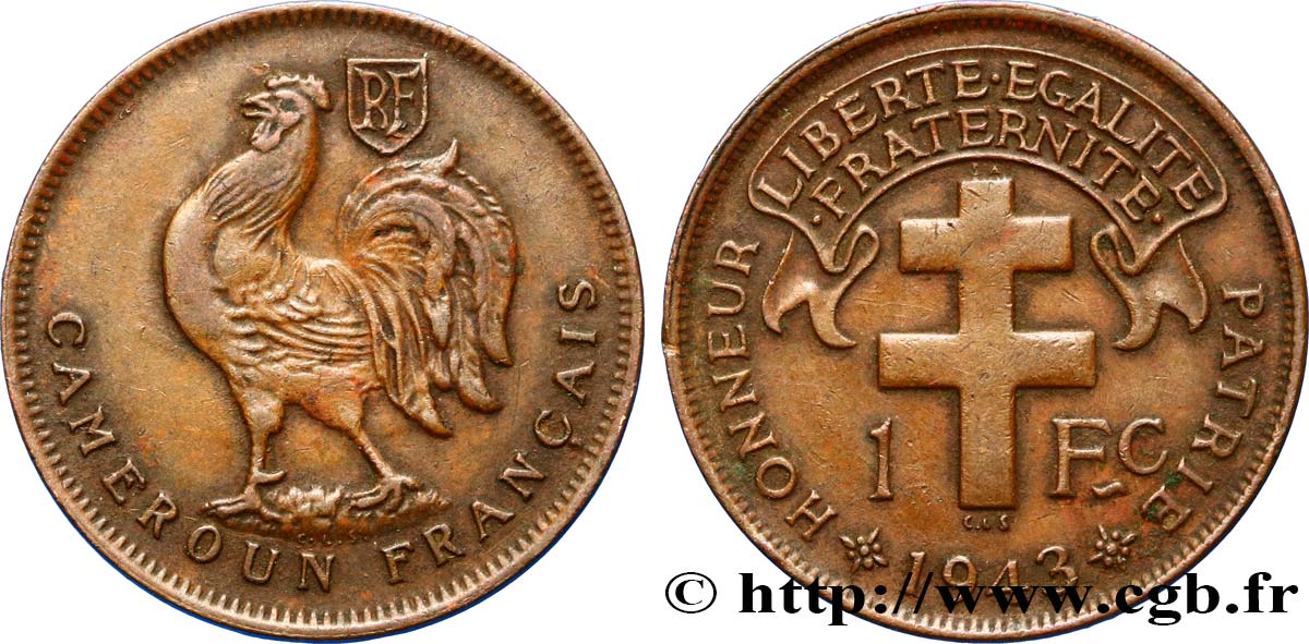 CAMERUN - Territorios sobre mandato frances 1 Franc ‘Cameroun Français’ 1943 Prétoria MBC 