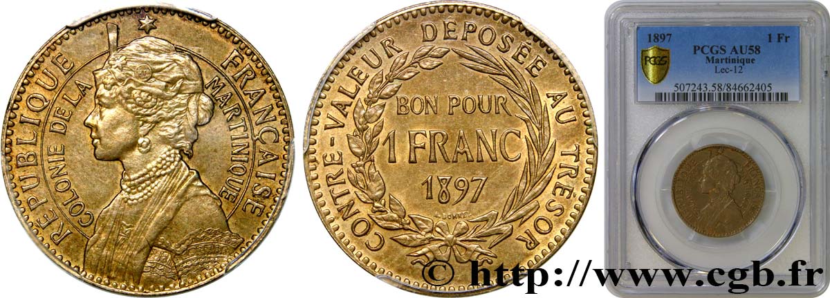 MARTINIQUE Bon pour 1 Franc 1897  AU58 PCGS
