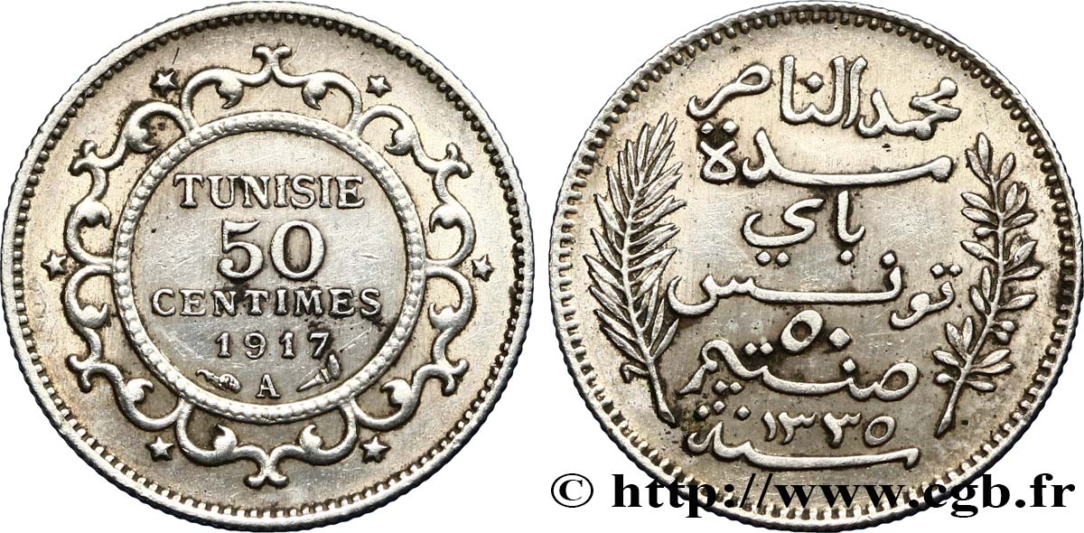 TUNESIEN - Französische Protektorate  50 Centimes AH1335 1917 Paris VZ 