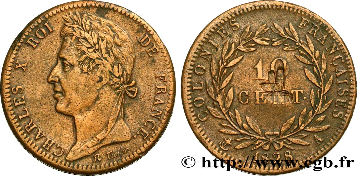 FRANZÖSISCHE KOLONIEN - Charles X, für Guayana 10 Centimes Charles X 1828 Paris - A SS 
