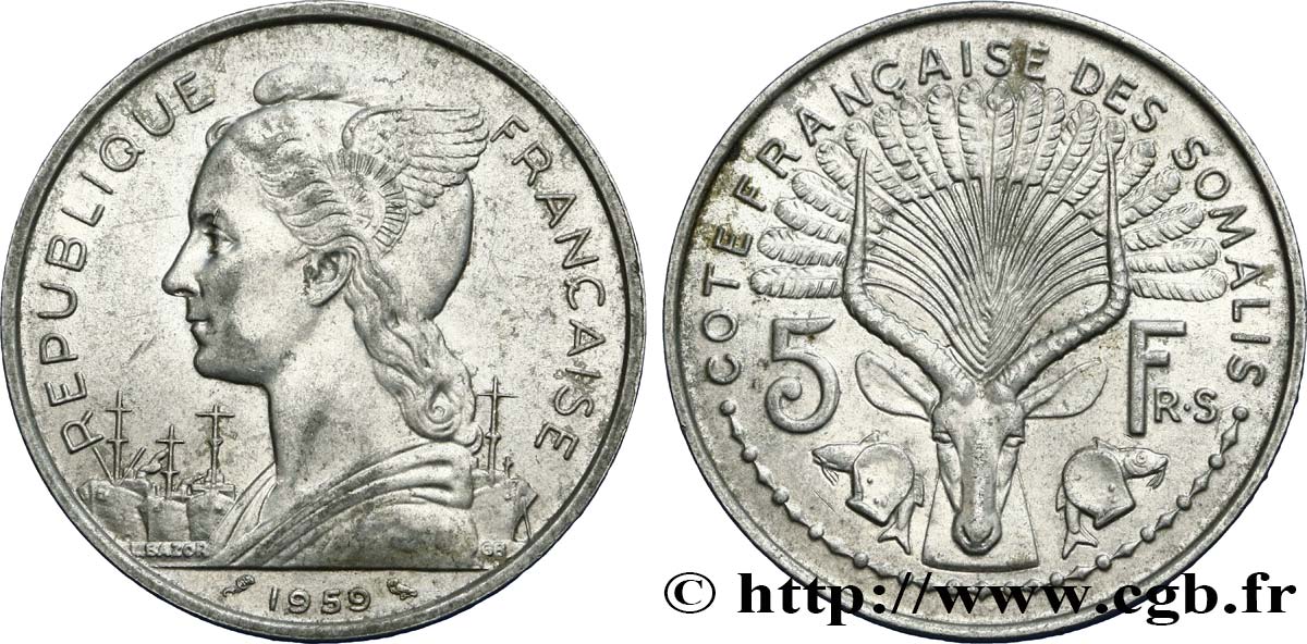 CÔTE FRANÇAISE DES SOMALIS 5 Francs 1959 Paris TTB 