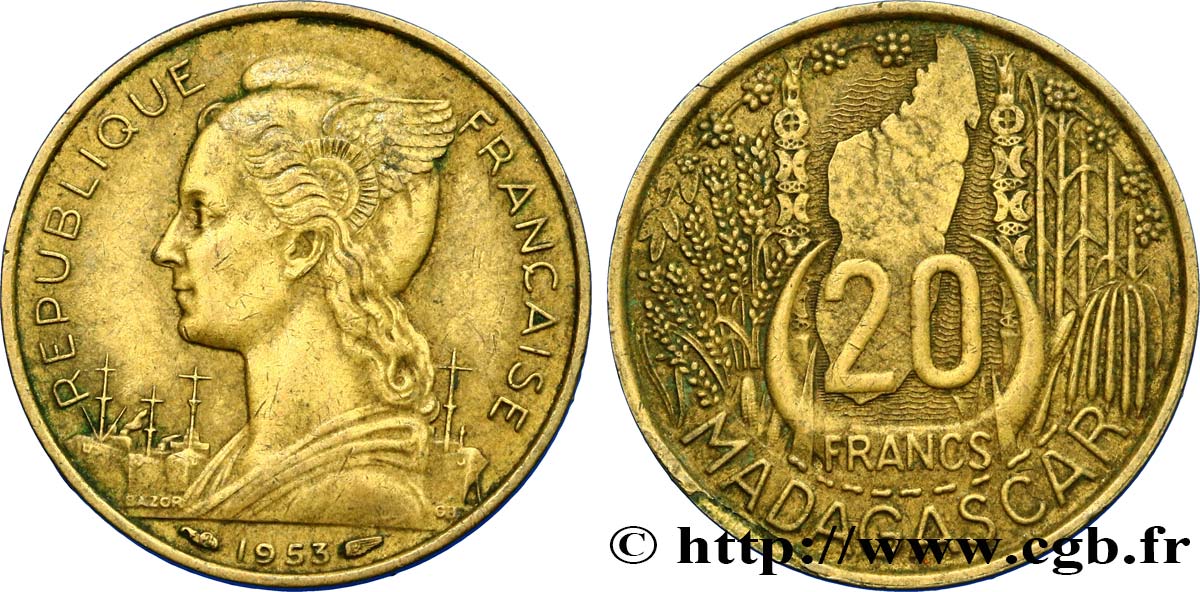 MADAGASCAR - Union française 20 Francs 1953 Paris TTB 