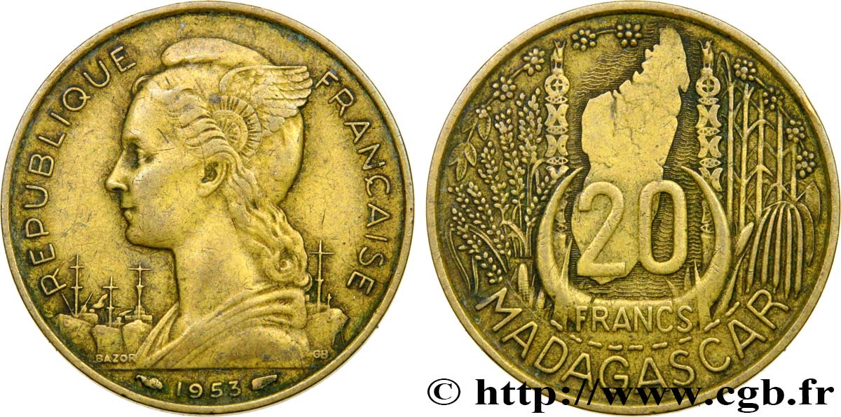 MADAGASCAR - UNION FRANCESE 20 Francs 1953 Paris BB 