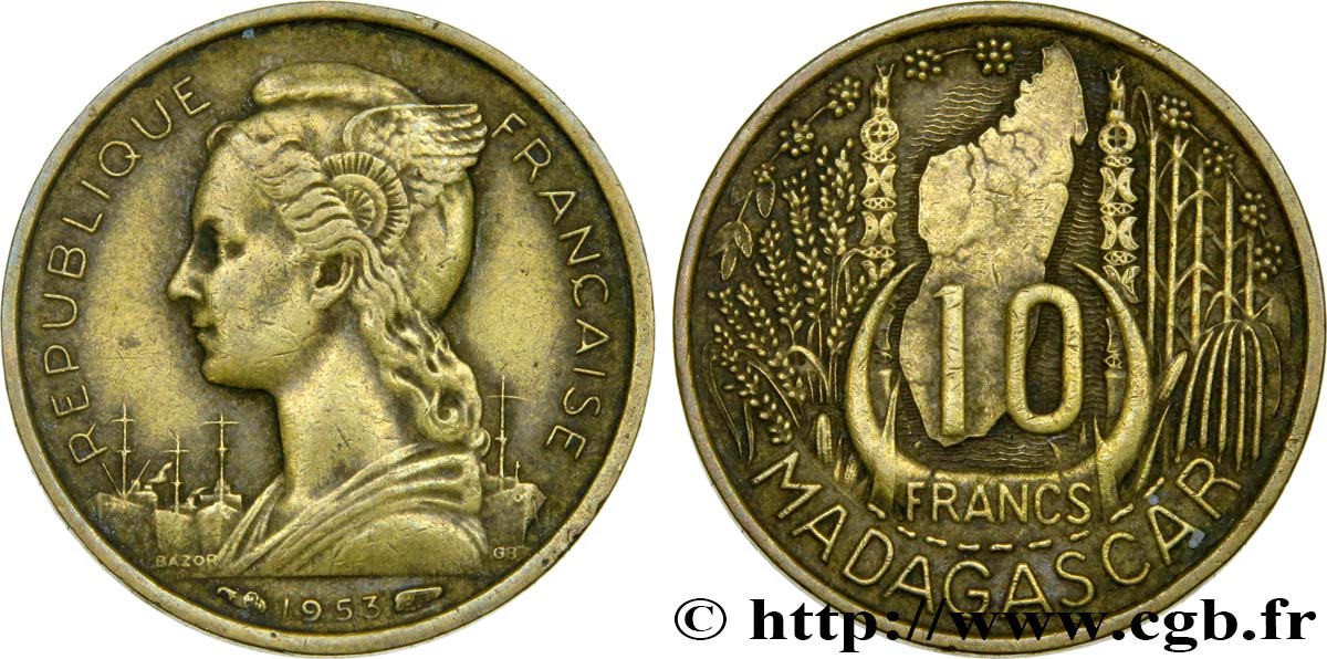 MADAGASKAR - FRANZÖSISCHE UNION 10 Francs 1953 Paris SS 