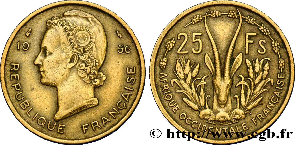 AFRICA OCCIDENTALE FRANCESA  25 Francs 1956 Paris BB 