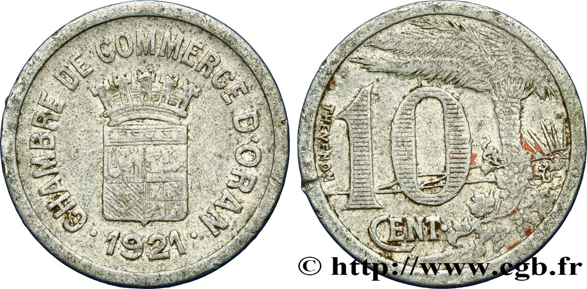 ALGERIA 10 Centimes Chambre de Commerce d’Oran 1921  MB 