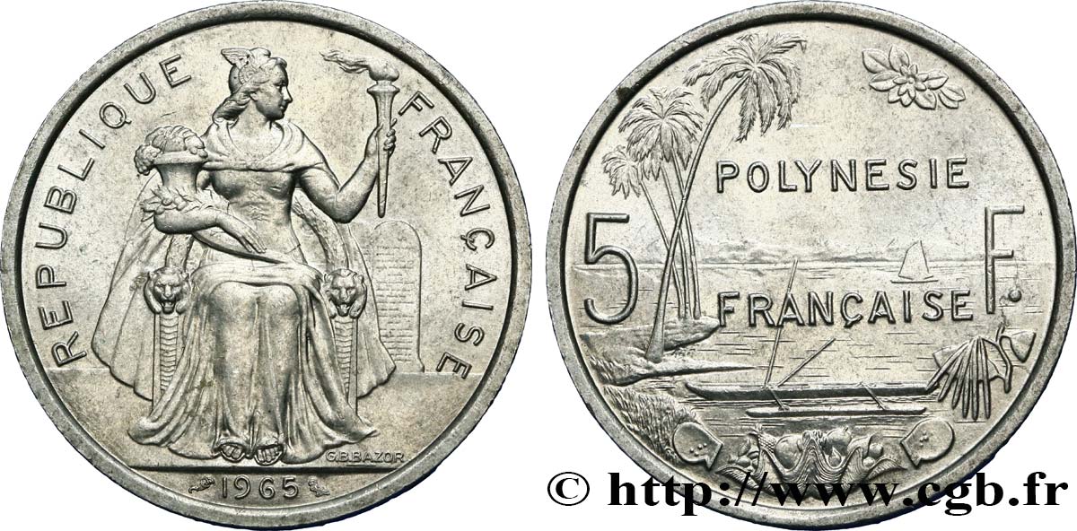 POLINESIA FRANCESA 5 Francs Polynésie Française 1965 Paris EBC 