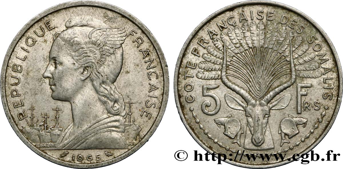 SOMALIA FRANCESE 5 Francs 1965 Paris BB 