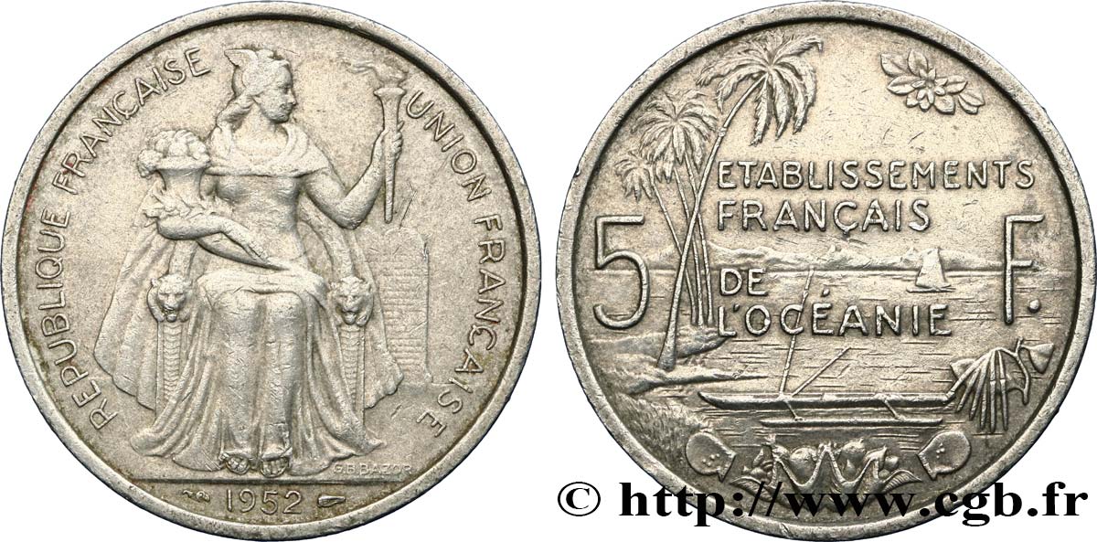 POLINESIA FRANCESE - Oceania Francese 1 Franc établissement français de l’Océanie 1949 Paris BB 