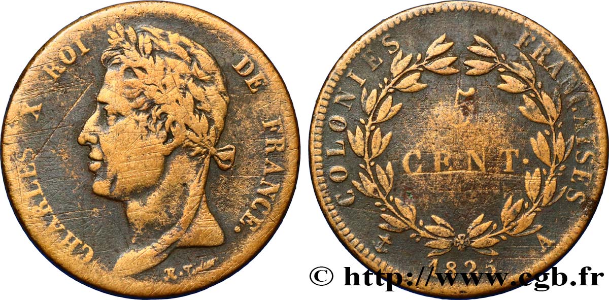 COLONIAS FRANCESAS - Charles X, para Guayana y Senegal 5 Centimes Charles X 1825 Paris - A BC 