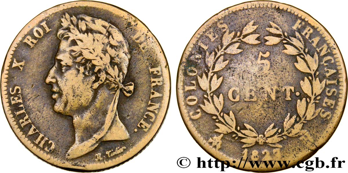 COLONIE FRANCESI - Carlo X, per Martinica e Guadalupa 5 Centimes Charles X 1827 La Rochelle - A MB 