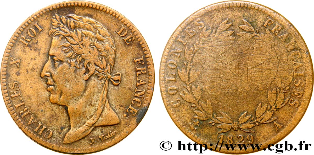 FRANZÖSISCHE KOLONIEN - Charles X, für Guayana 5 Centimes Charles X 1829 Paris - A S 