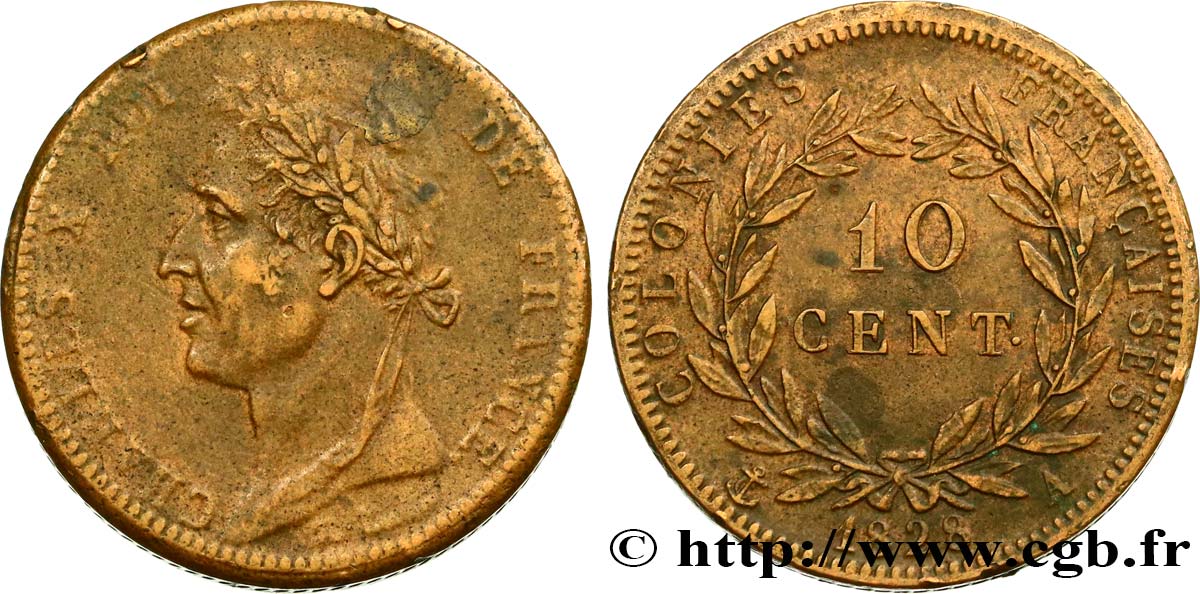 COLONIES FRANÇAISES - Charles X, pour la Guyane et le Sénégal 10 Centimes Charles X 1825 Paris - A TTB 