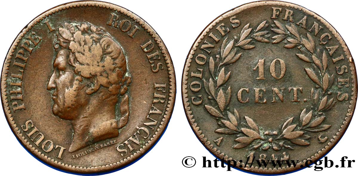 FRENCH COLONIES - Louis-Philippe, for Marquesas Islands 10 Centimes Louis-Philippe 1844 Paris VF 