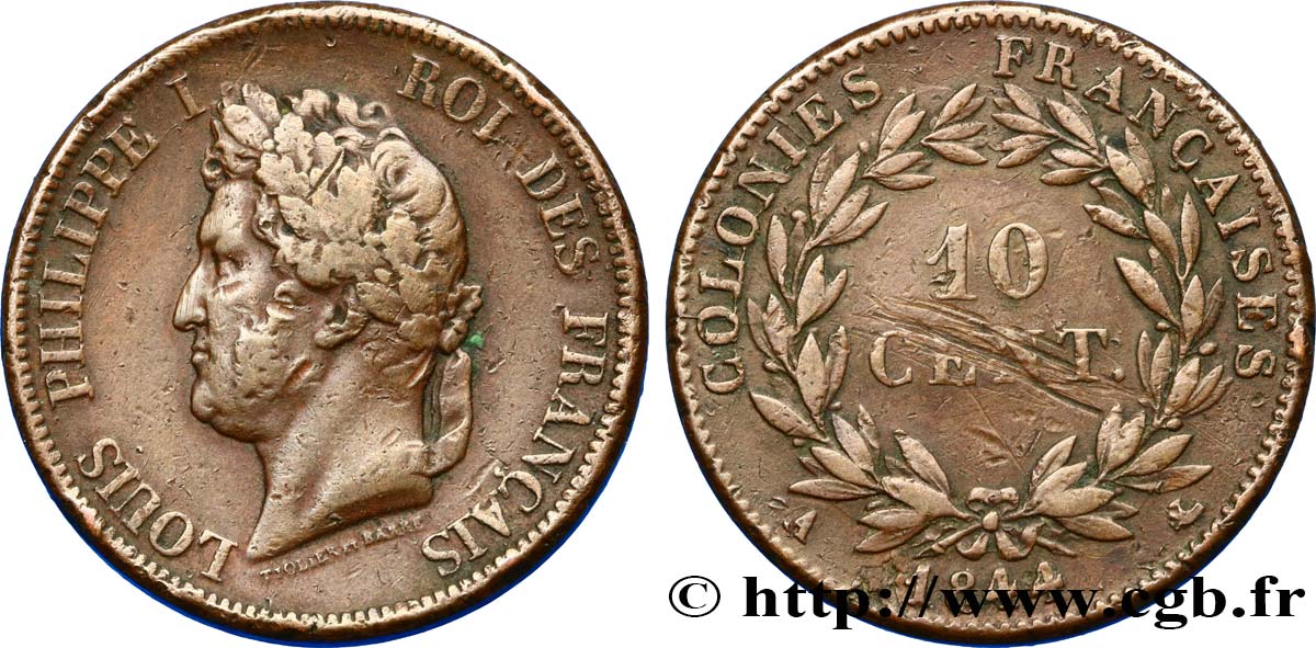 COLONIAS FRANCESAS - Louis-Philippe, para las Islas Marquesas 10 Centimes Louis-Philippe 1844 Paris BC+ 