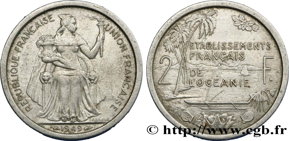 FRANZÖSISCHE POLYNESIA - Franzözische Ozeanien 2 Francs Union Française 1949 Paris SS 