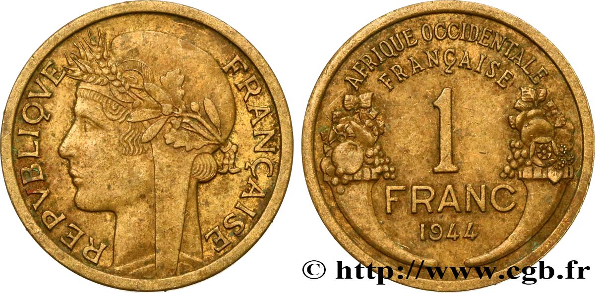 AFRICA OCCIDENTALE FRANCESA  1 Franc Morlon 1944 Londres BB 