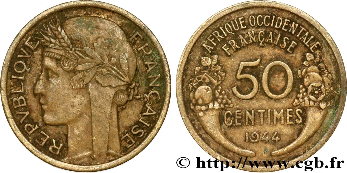 AFRICA OCCIDENTALE FRANCESA  50 Centimes Morlon 1944 Londres BB 